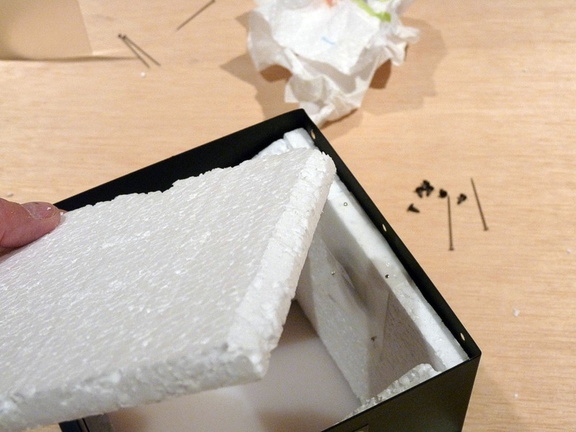 9.  I bevelled the top edge of the top foam piece so it would fit under the cover.